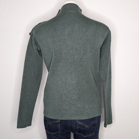 Tahari green/blue silver button accent long sleeve high neck sweater XS - Picture 7 of 10